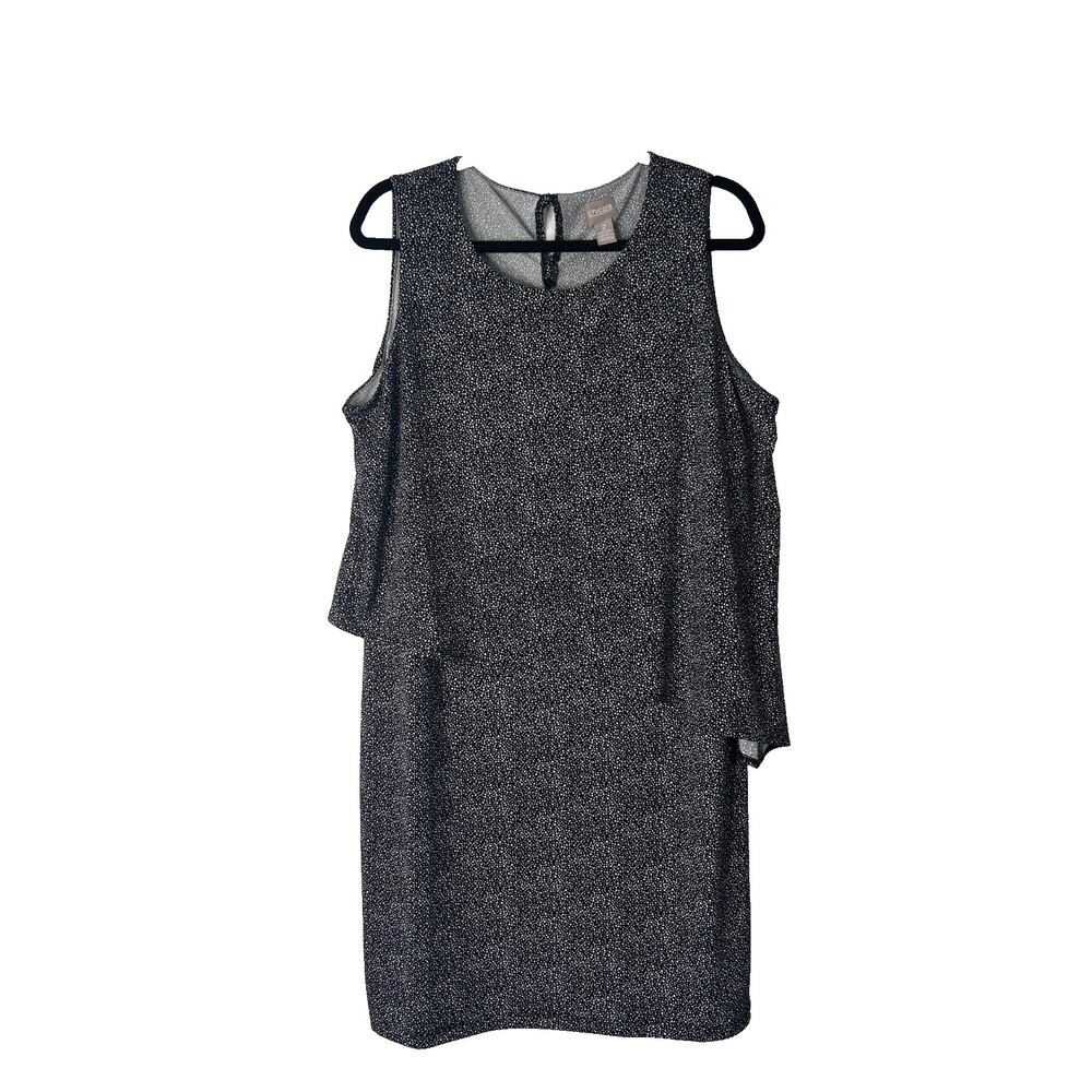 Chicos Olivia Sleeveless Double Layer Tank Dress SZ 2 Large Black White Dotted